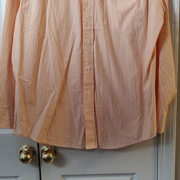 Izod  orange and white striped long sleeve button down dress shirt  Sz L - Picture 2 of 6